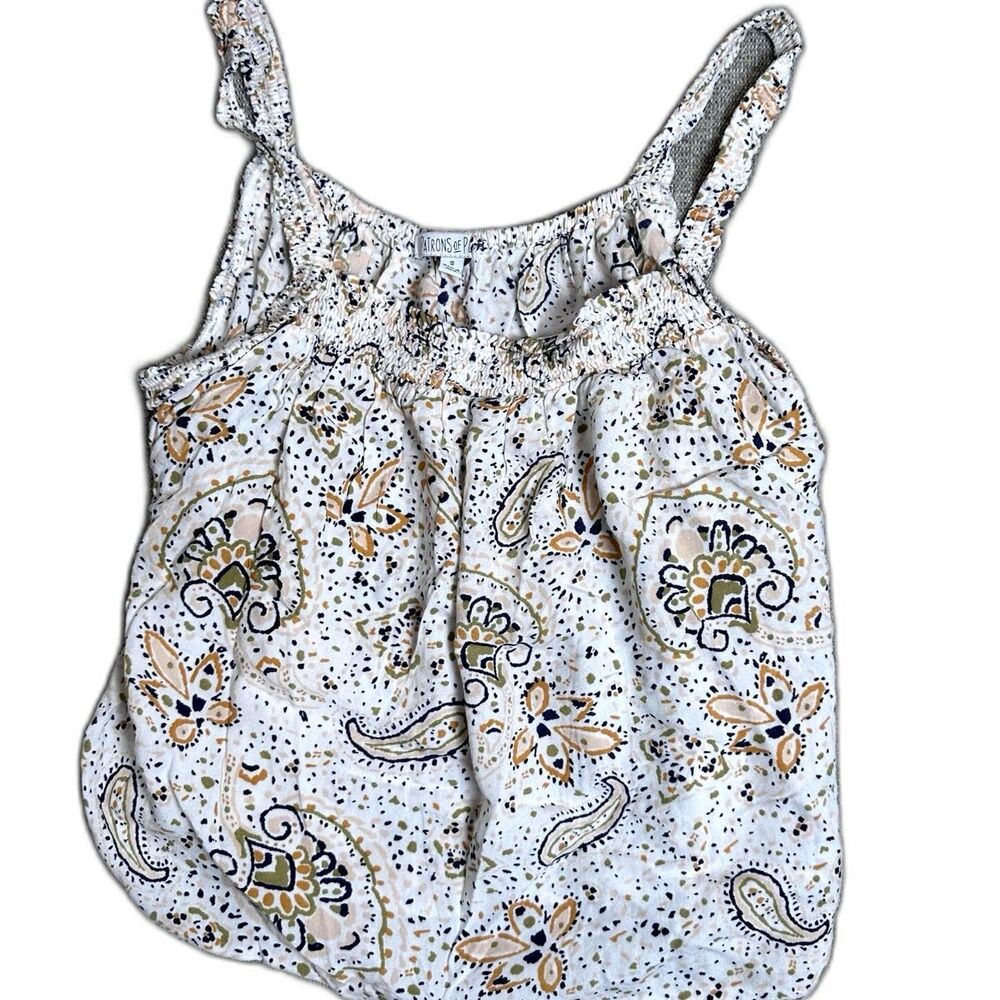 Patrons of Peace Women's White Paisley Sleeveless Blouse Size Small S